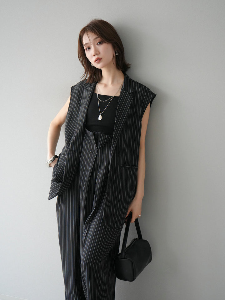 [SET]ヘリンボーンストライプジレ+ヘリンボーンストライプサロペット(2set)