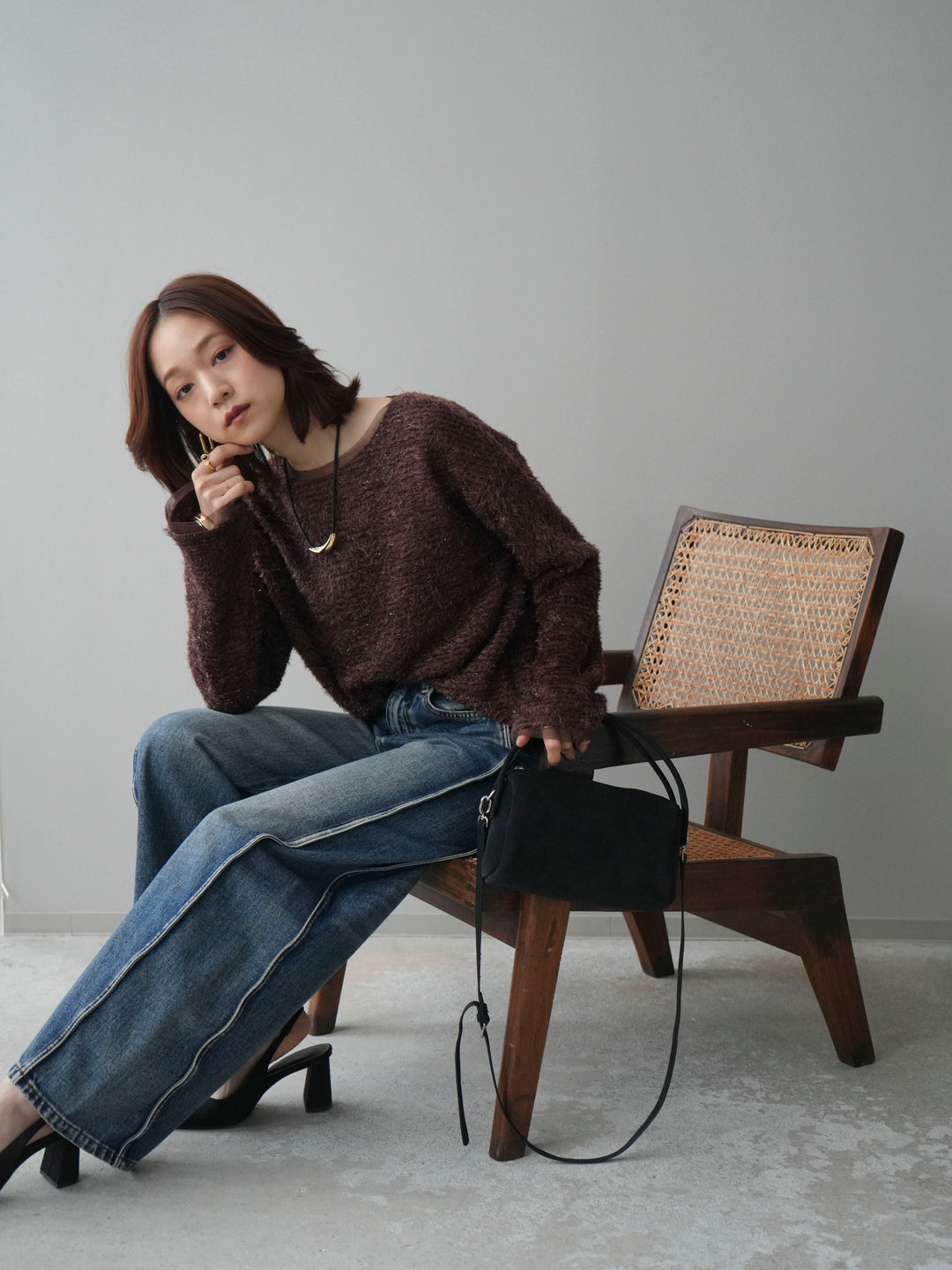 [予約]ラメシャギートップス/brown