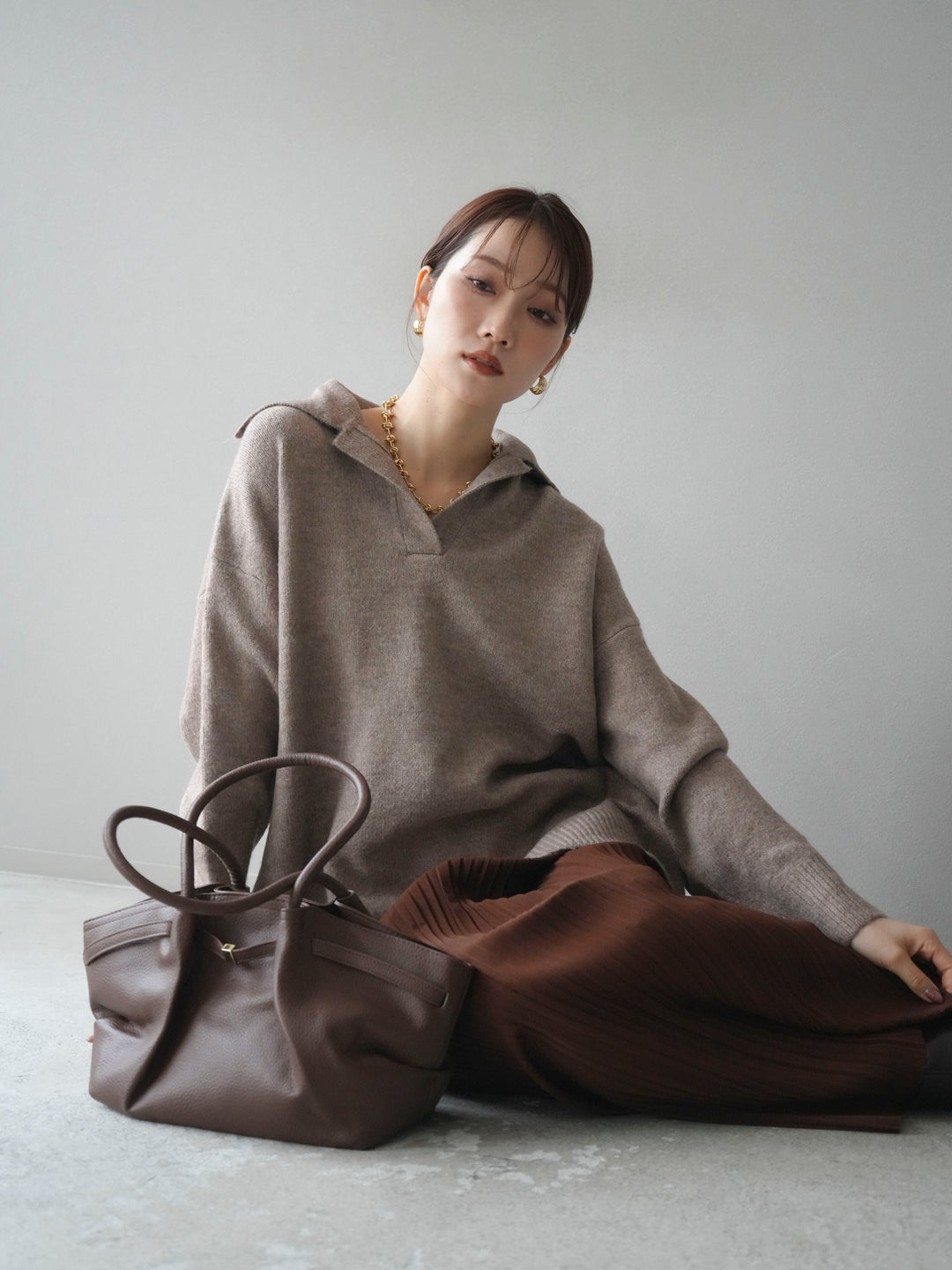 [予約]プリーツIラインスカート/brown