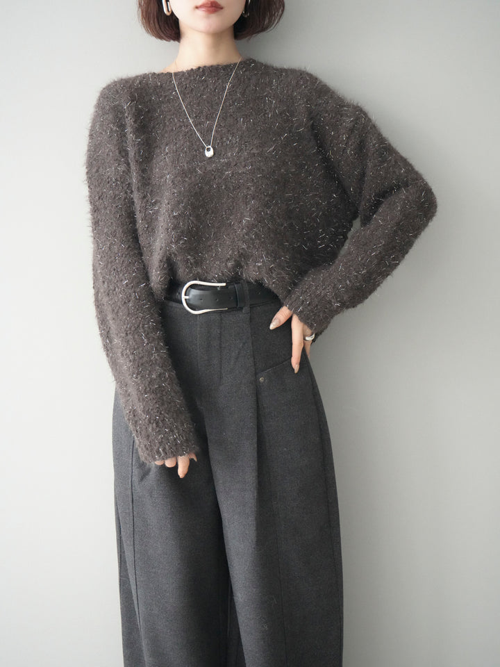 [予約]モールラメミックスヤーンニットプルオーバー/brown