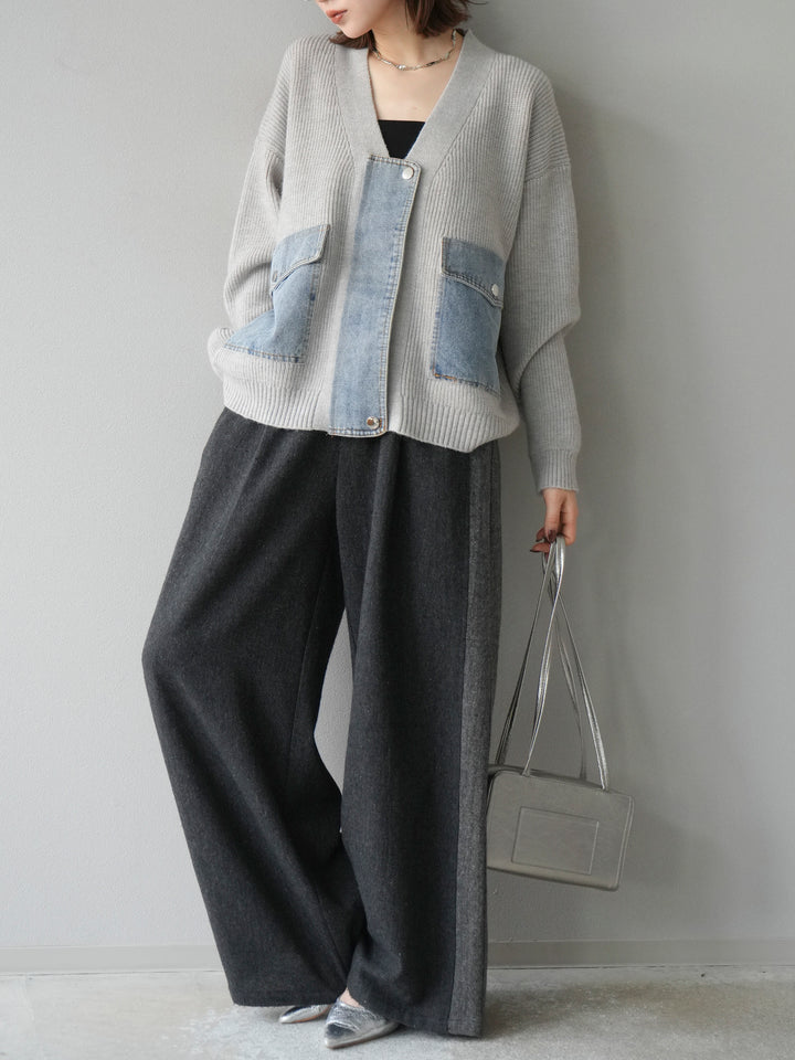 [予約]デニムポケットデザインニットカーディガン/グレー