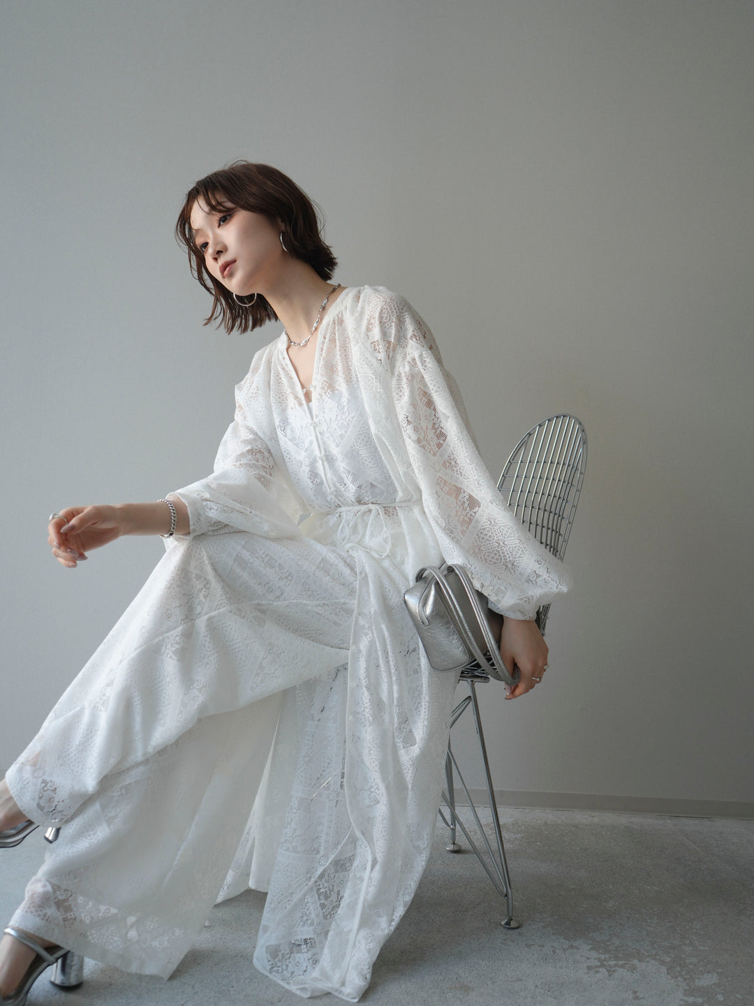 [SET]シアーレースロングガウン+シアーレースイージーパンツ(2set)