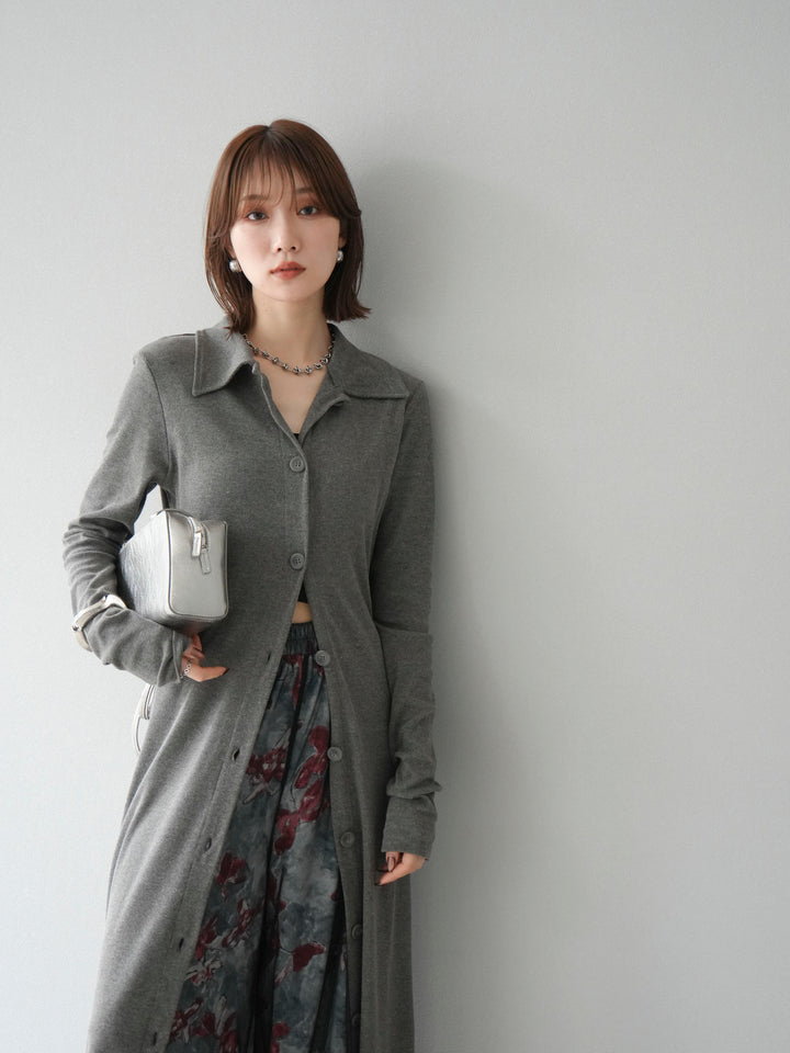 [SET]襟付きカットリブボタンワンピース+フラワープリントチュールレイヤードパンツ(2set)