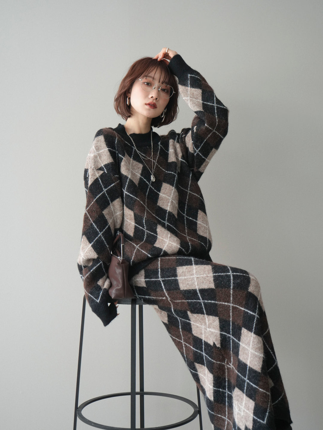 [SET]アーガイルニットプルオーバー&ロングスカートSET UP(2set)