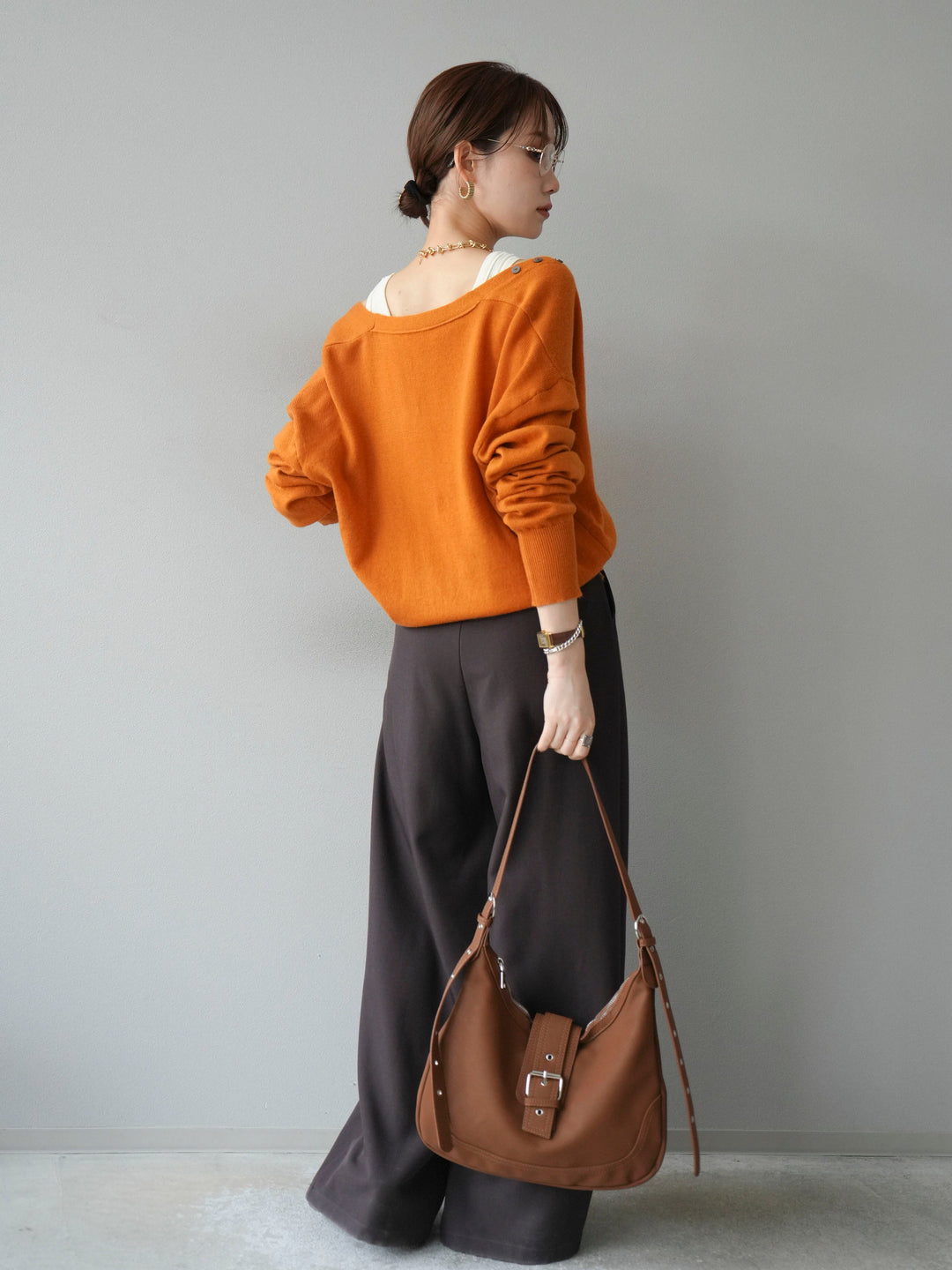 [SET]デザインボタンニットカーディガン＆タンクトップSET+ベルトループデザインワイドパンツ(2set)