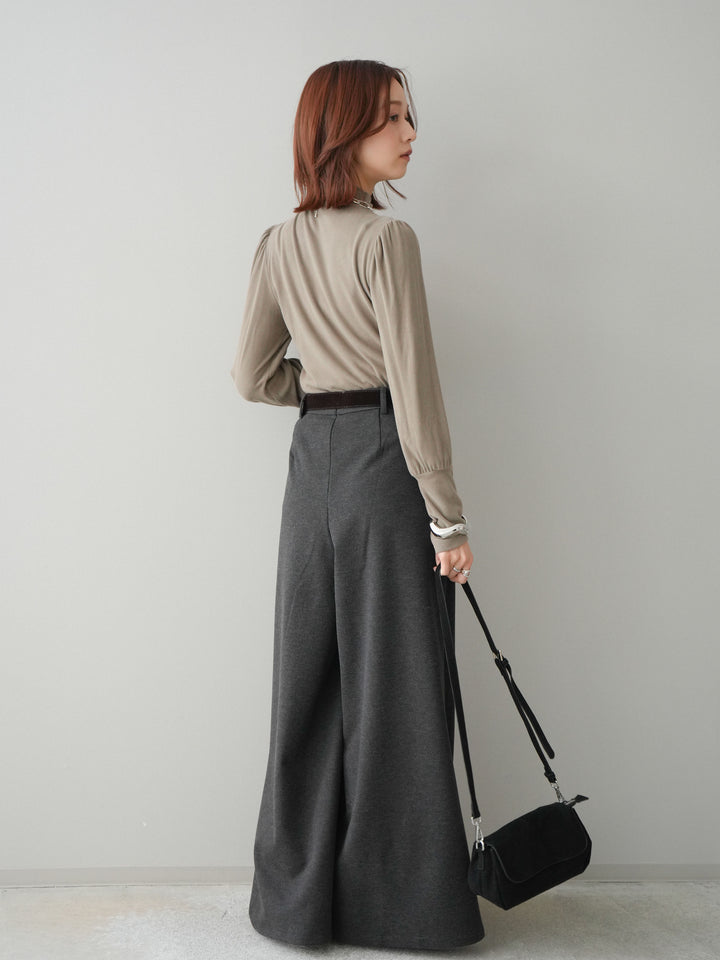 [予約]ベルト付きフロントタックワイドパンツ/charcoal