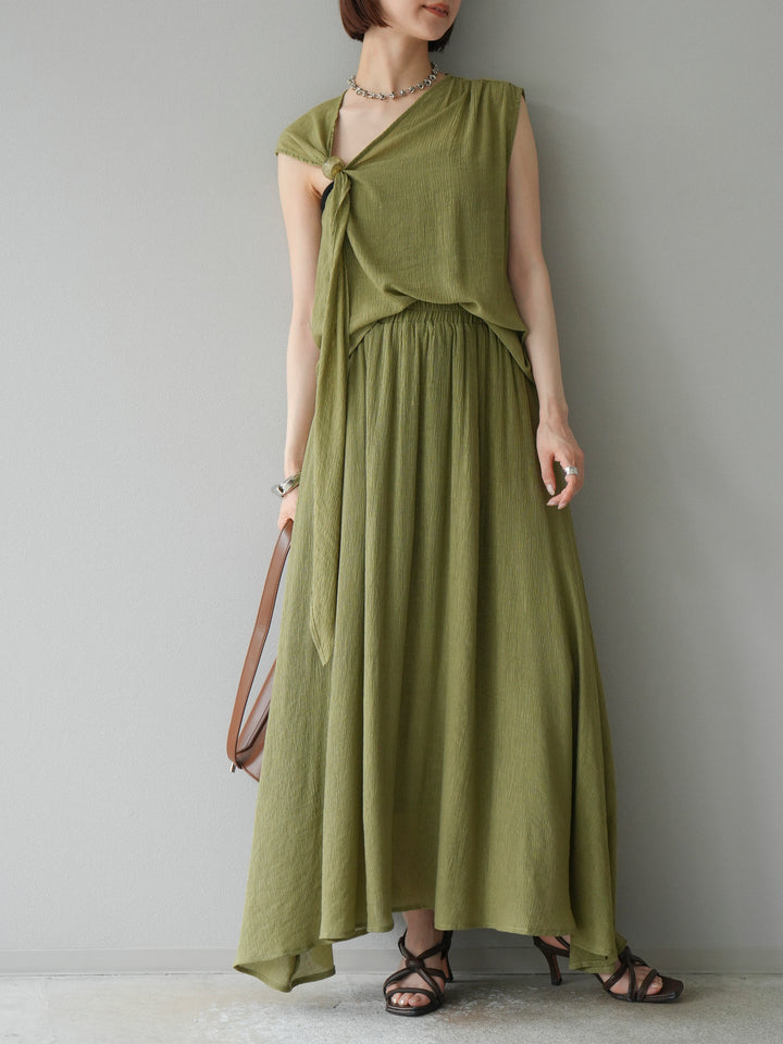 [SET]ビーズモチーフ楊柳ブラウス＆フレアスカートSET UP(2set)