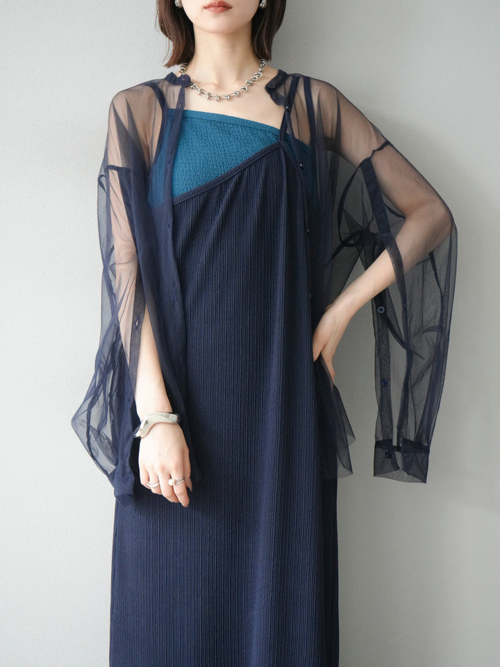 [予約]2WAYスリーブチュールシャツ/ネイビー