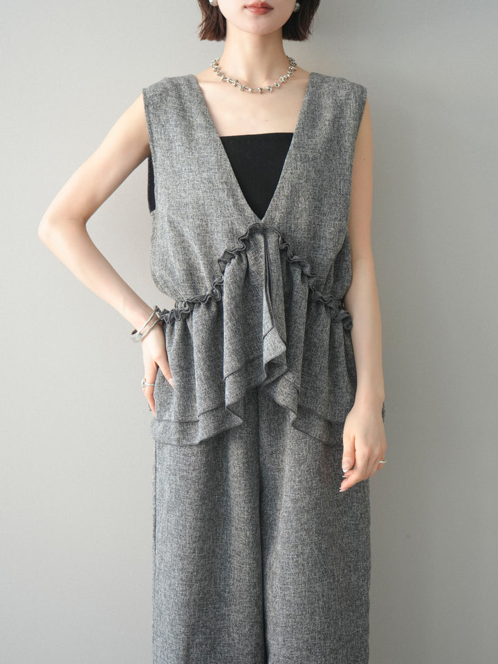 [SET]3WAYミックスツイードギャザーオールインワン+選べるアクセセット(2set)