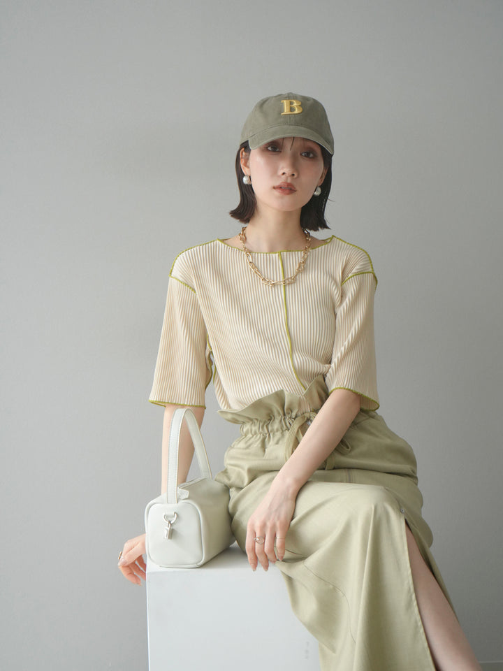 【SET】配色褶皺半袖上衣 + 配色褶皺半袖上衣 (2 件套)