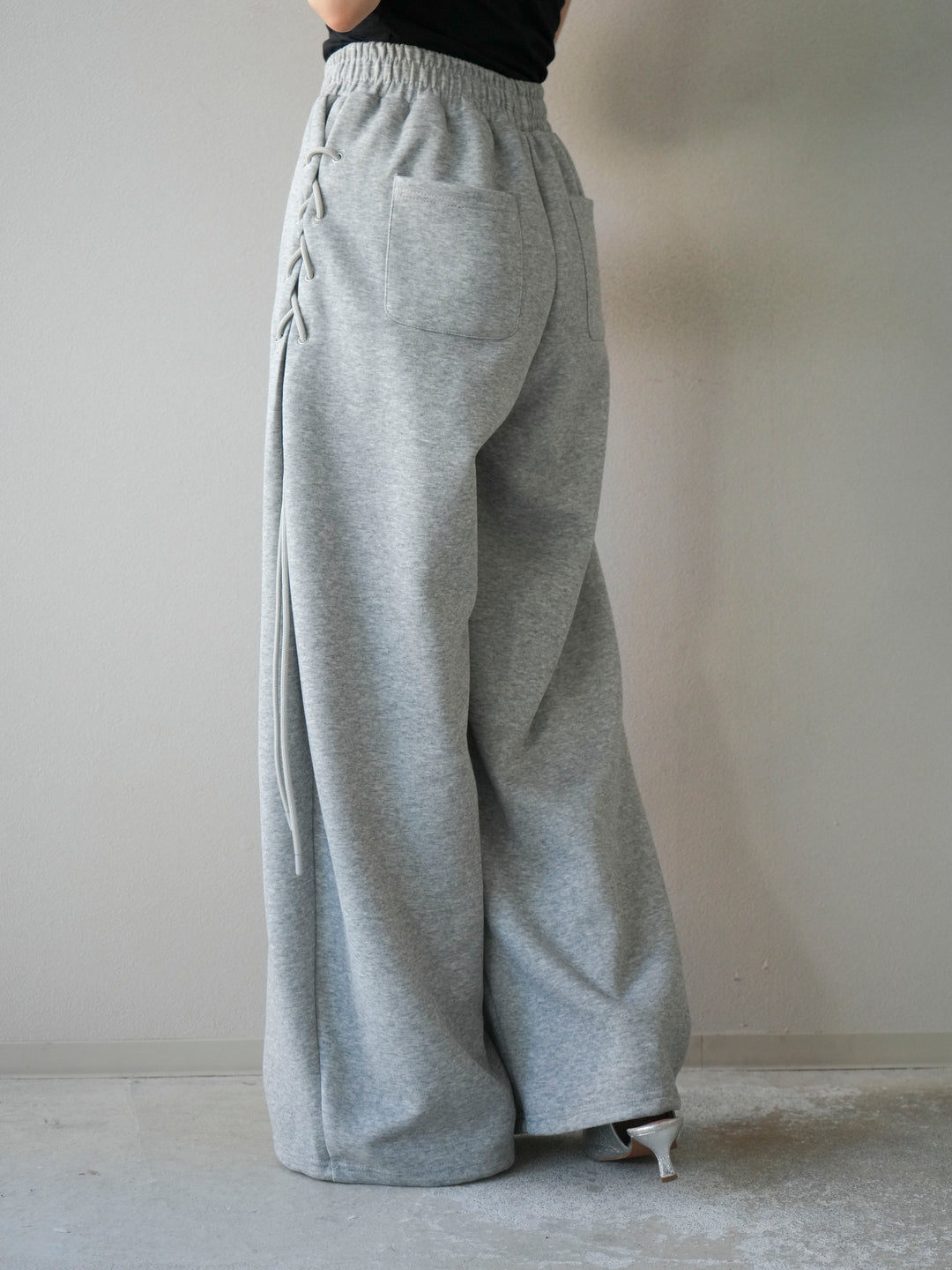 [予約]サイドレースアップスウェットワイドパンツ/グレー