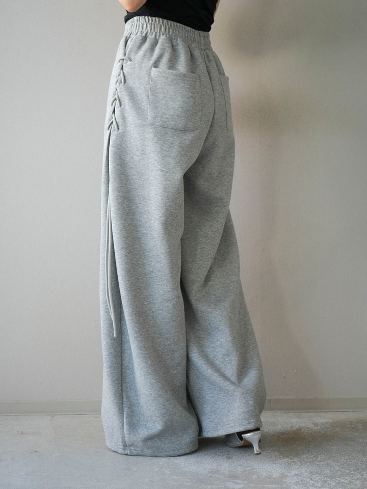 [予約]サイドレースアップスウェットワイドパンツ/グレー