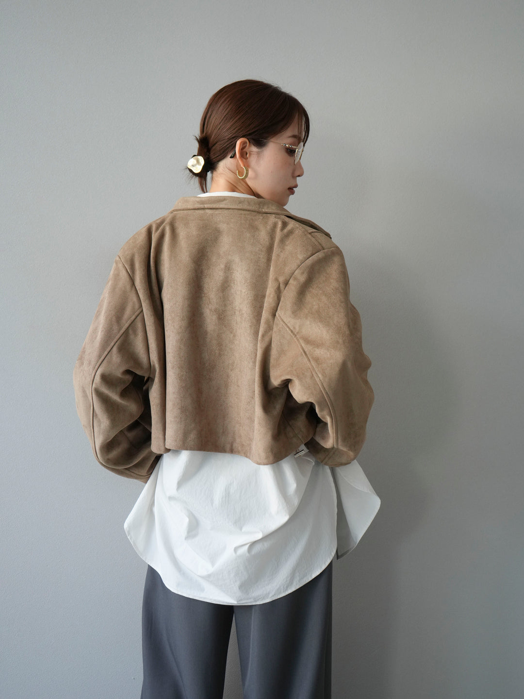 [予約]パンチングデザインスエードショートジャケット/ベージュ