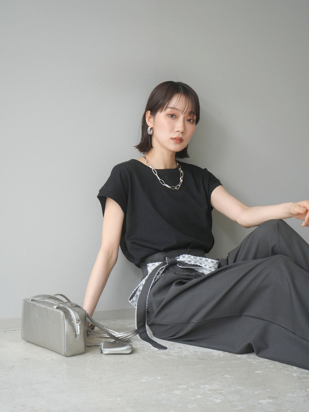 【預購】法式袖T卹/黑色