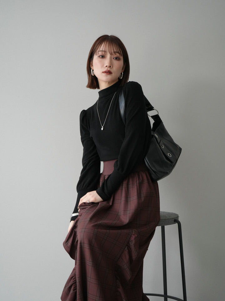 [予約]プチネックパワーショルダー起毛トップス/black