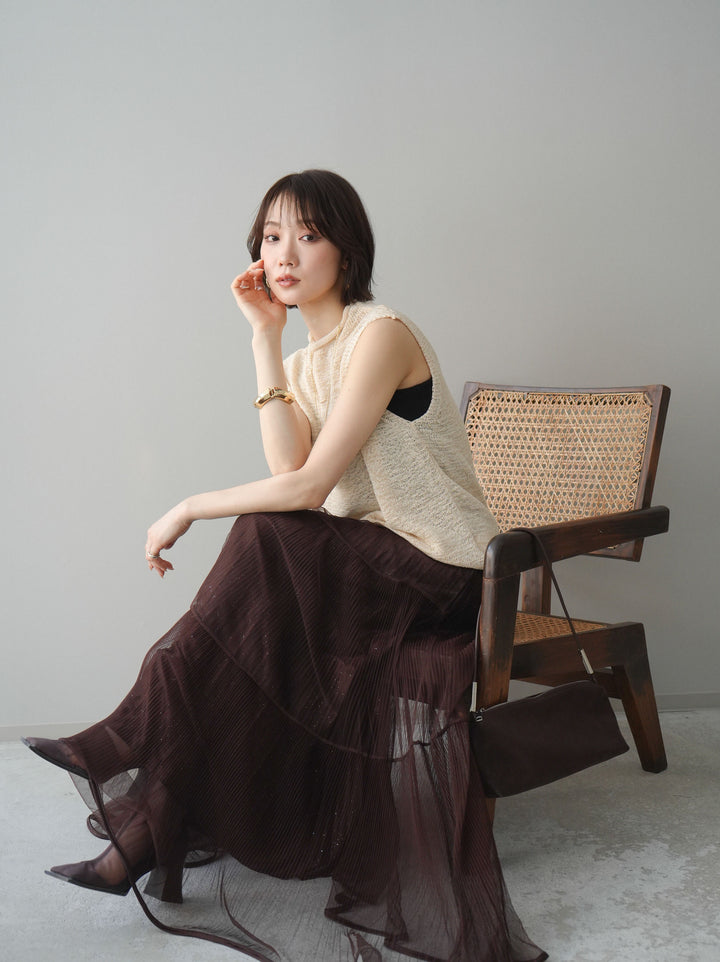 [予約]ノースリーブリネンタッチシアーニットプルオーバー/beige