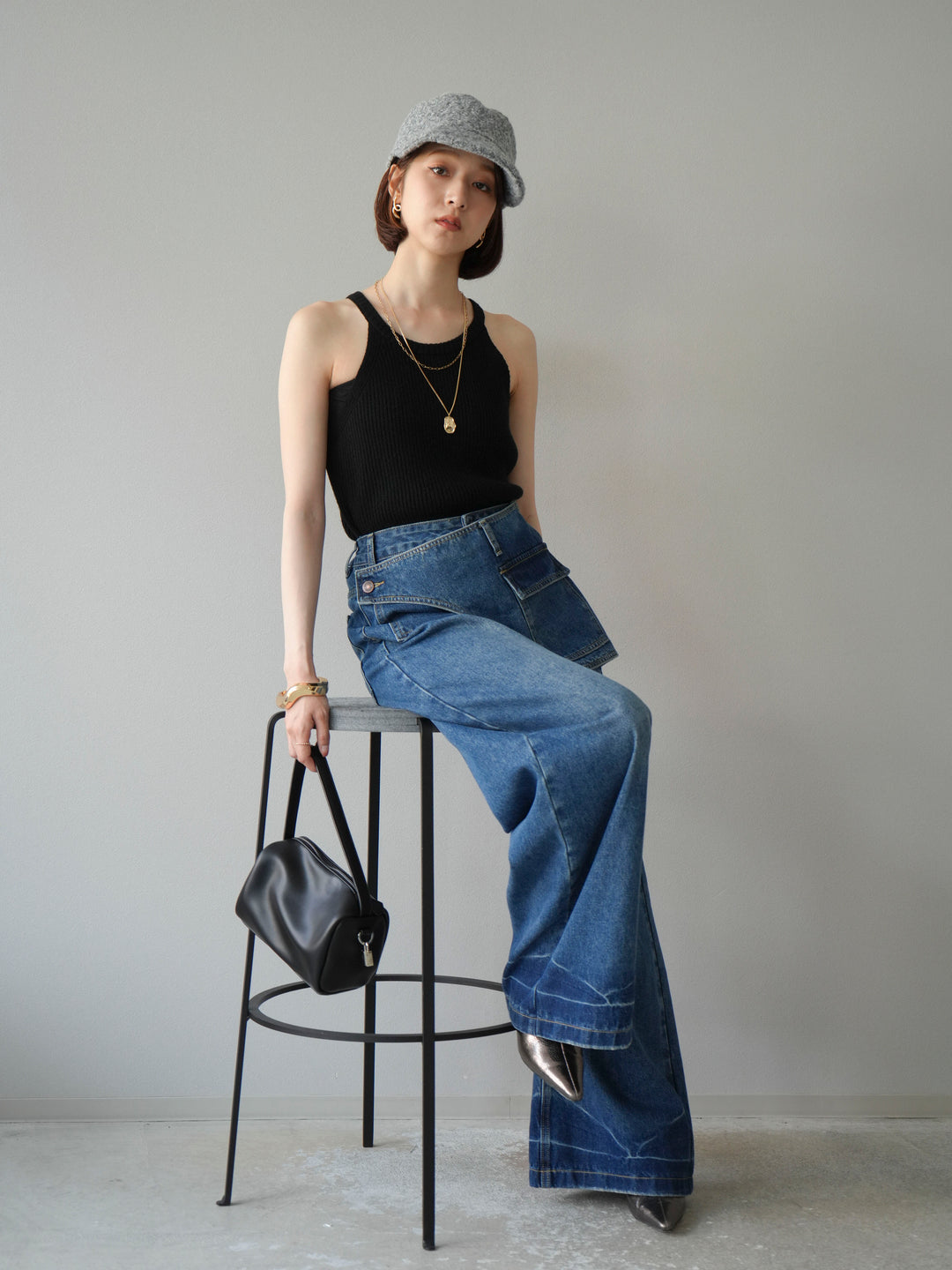 [予約]リブニットアメスリタンクトップ/ブラック