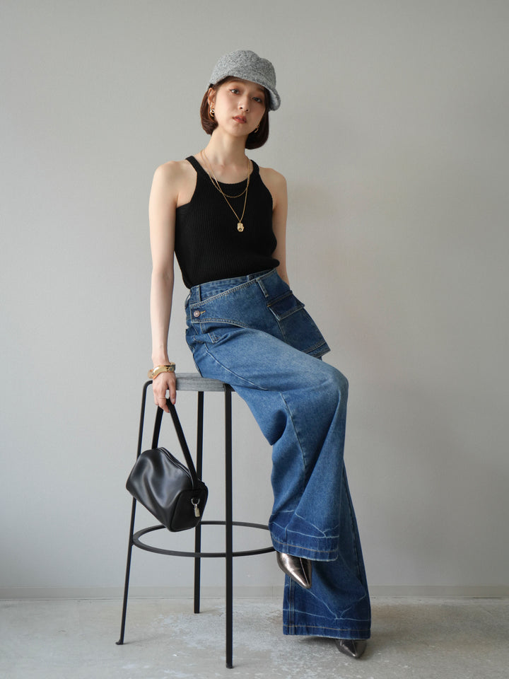 [予約]リブニットアメスリタンクトップ/ブラック