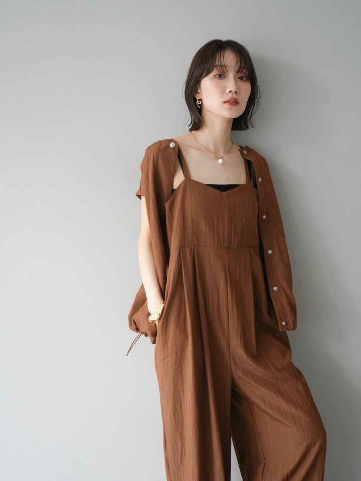 [SET]リネンライクビスチェデザインサロペット+リネンライクドロストバルーンブルゾン(2set)