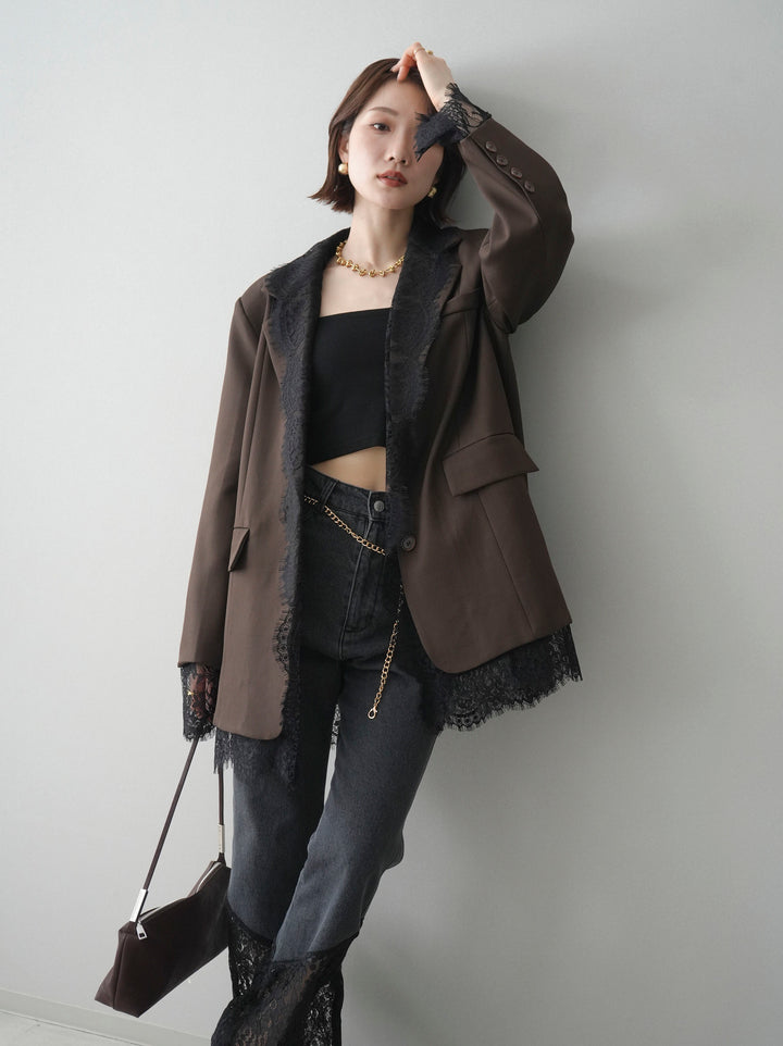 [予約]レースドッキングオーバージャケット/brown