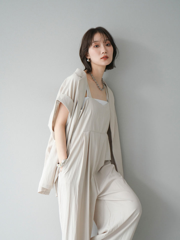 [予約]リネンライクビスチェデザインサロペット/エクリュ