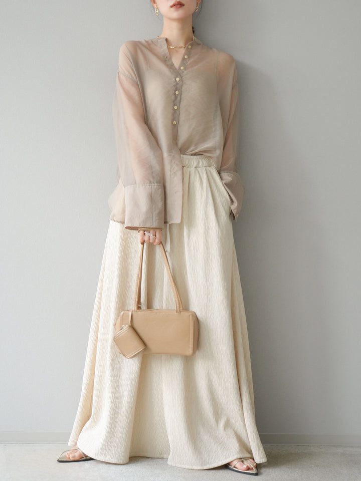 [予約]シャイニーシアーバンドカラーシャツ/ベージュ