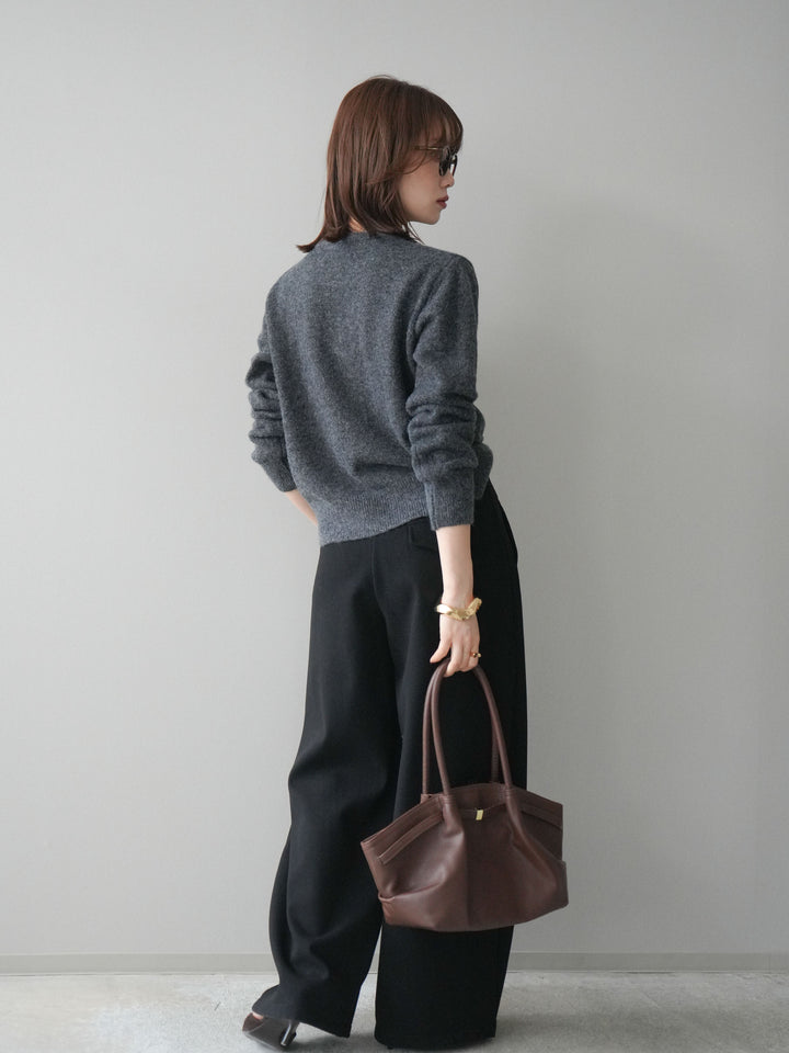 [SET]アンティークボタンニットカーディガン+アニマル柄ベルト付きウールタッチワイドパンツ(2set)