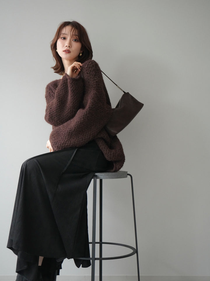 [予約]ワッフル編みオーバーニットプルオーバー/brown