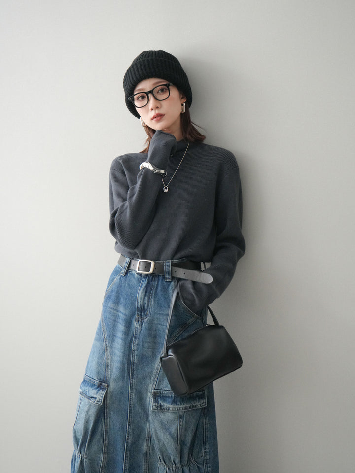 [SET]ボトルネック裾カールリブニットトップス+ボトルネック裾カールリブニットトップス(2set)