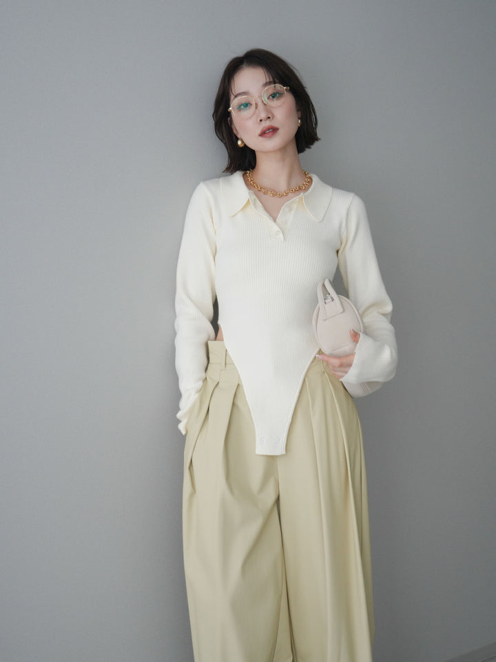 [予約]リブポロニットボディスーツ/ivory