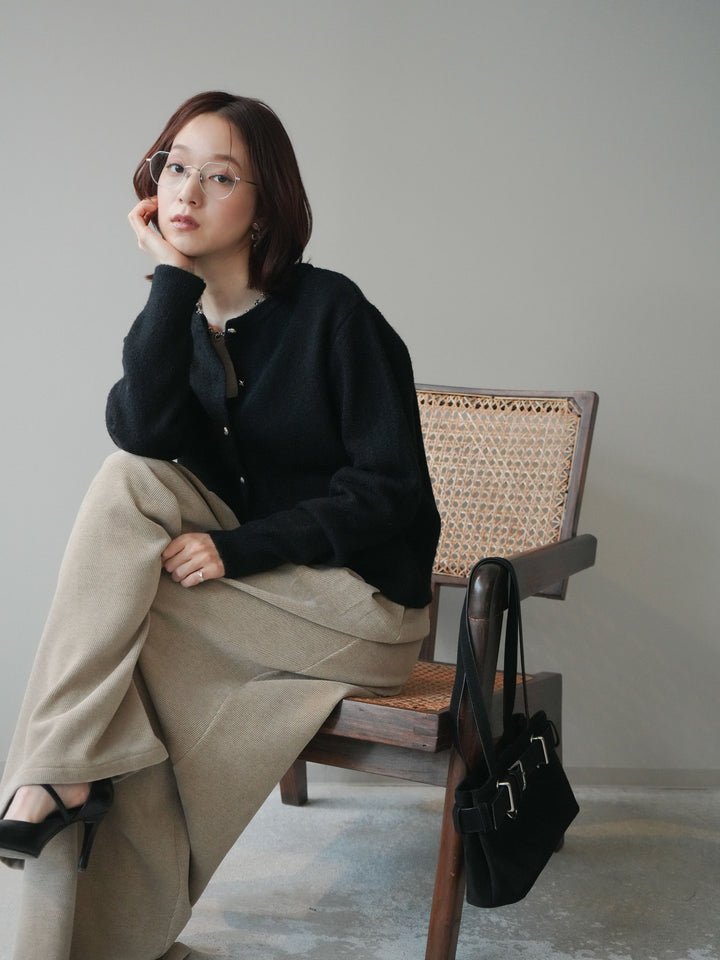 [SET]アンティークボタンニットカーディガン+ベルトデザインループコールテンワイドパンツ(ベルト付き)(2set)