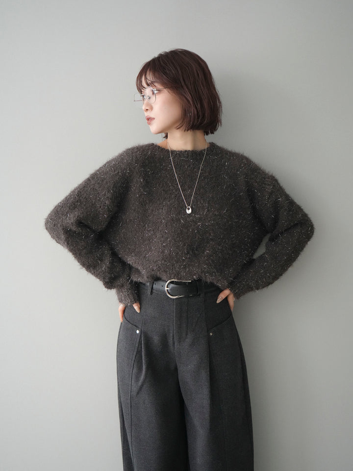 [予約]モールラメミックスヤーンニットプルオーバー/brown