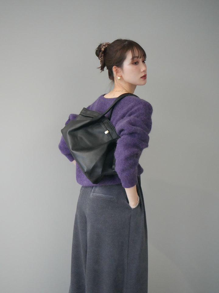 [SET]シュシュ付きアンゴラタッチVネックニットプルオーバー+ベルトデザインループコールテンワイドパンツ(ベルト付き)(2set)