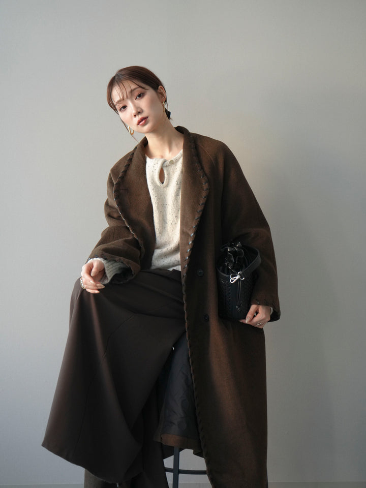 [予約]ハンドステッチ裏中綿ロングコート/brown