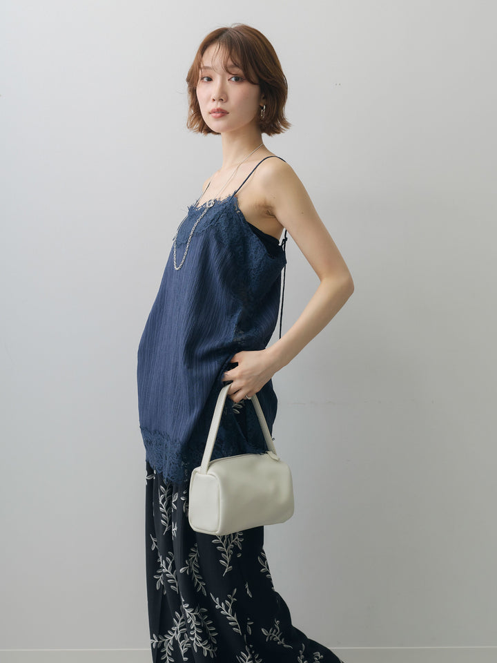 [予約]ワッシャーテクスチャーレーストリムキャミソール/navy
