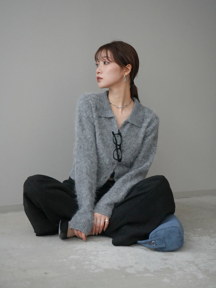[予約]モヘア衿付きボタンプルオーバー/charcoal