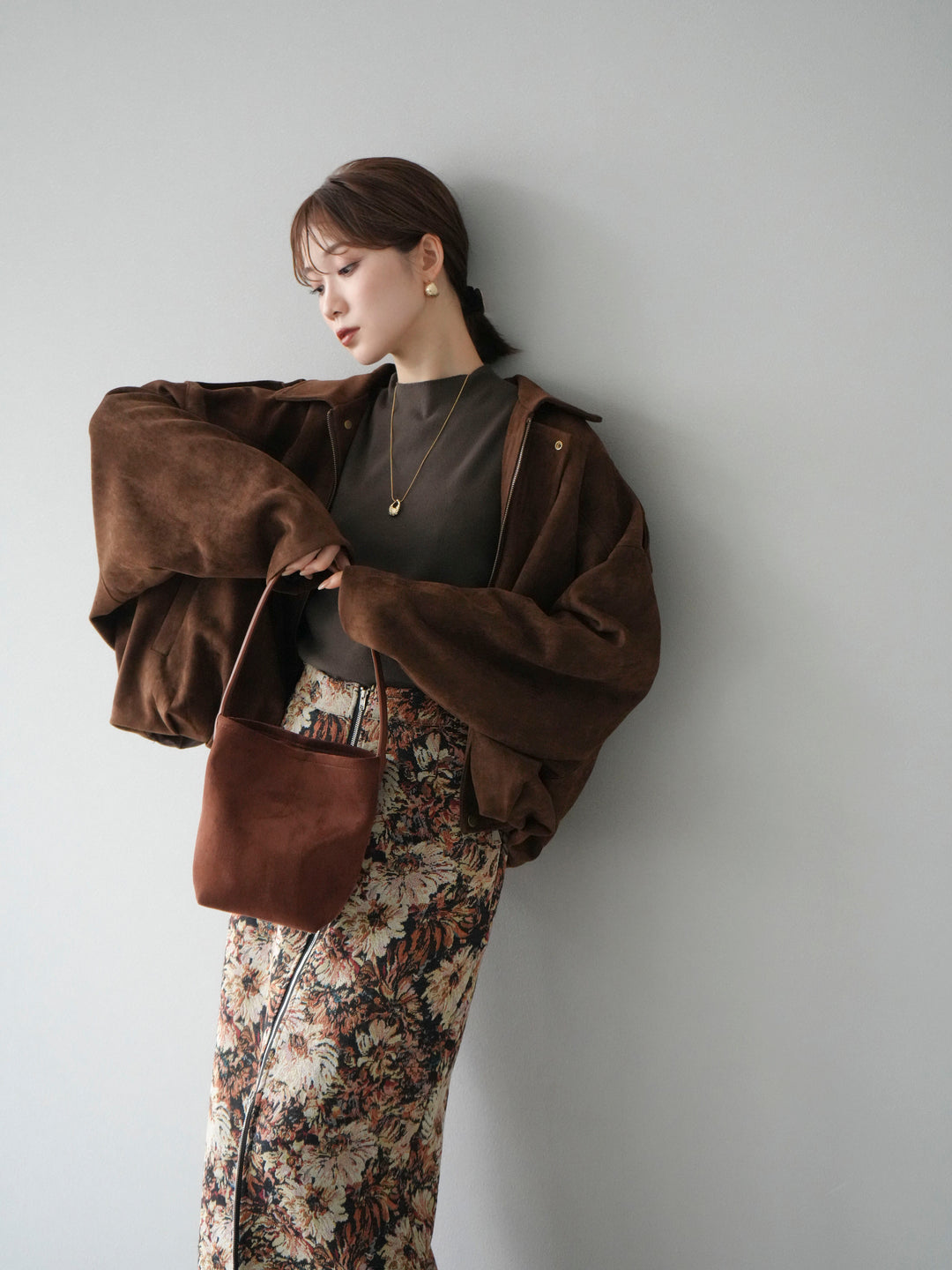 [SET]スウェードオーバーブルゾン+ゴブランフロントジップタイトスカート(2set)