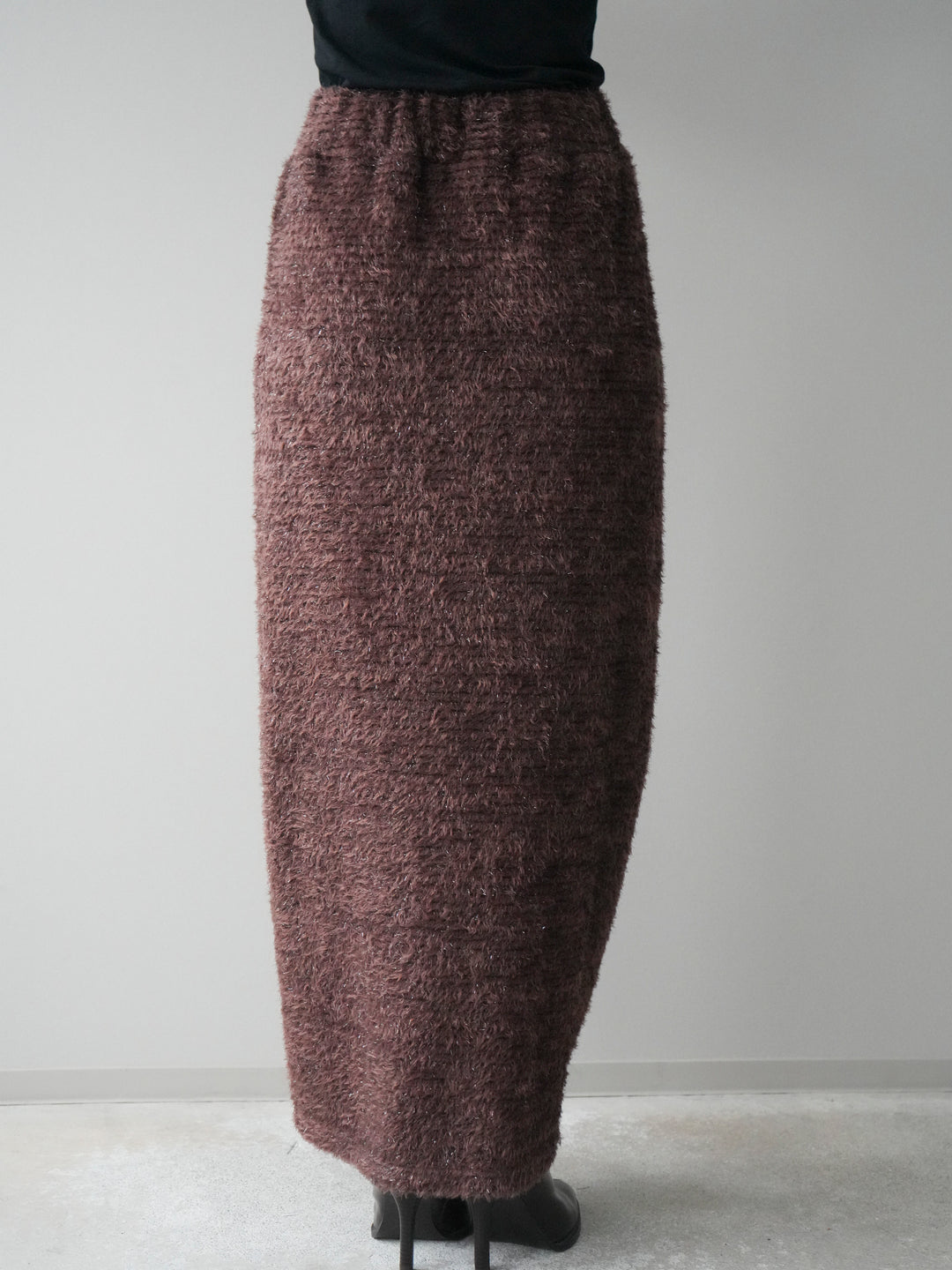 [予約]ラメシャギーフロントジップスカート/brown