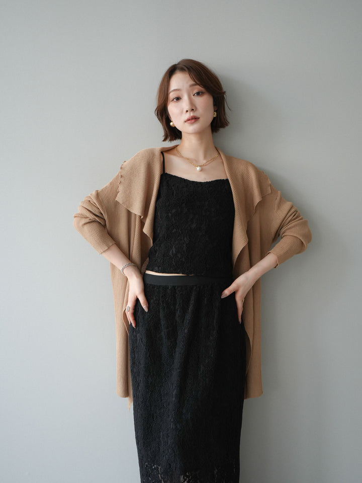 [SET]ドレープリブニットガウン+フルレースキャミ＆IラインスカートSET UP(2set)