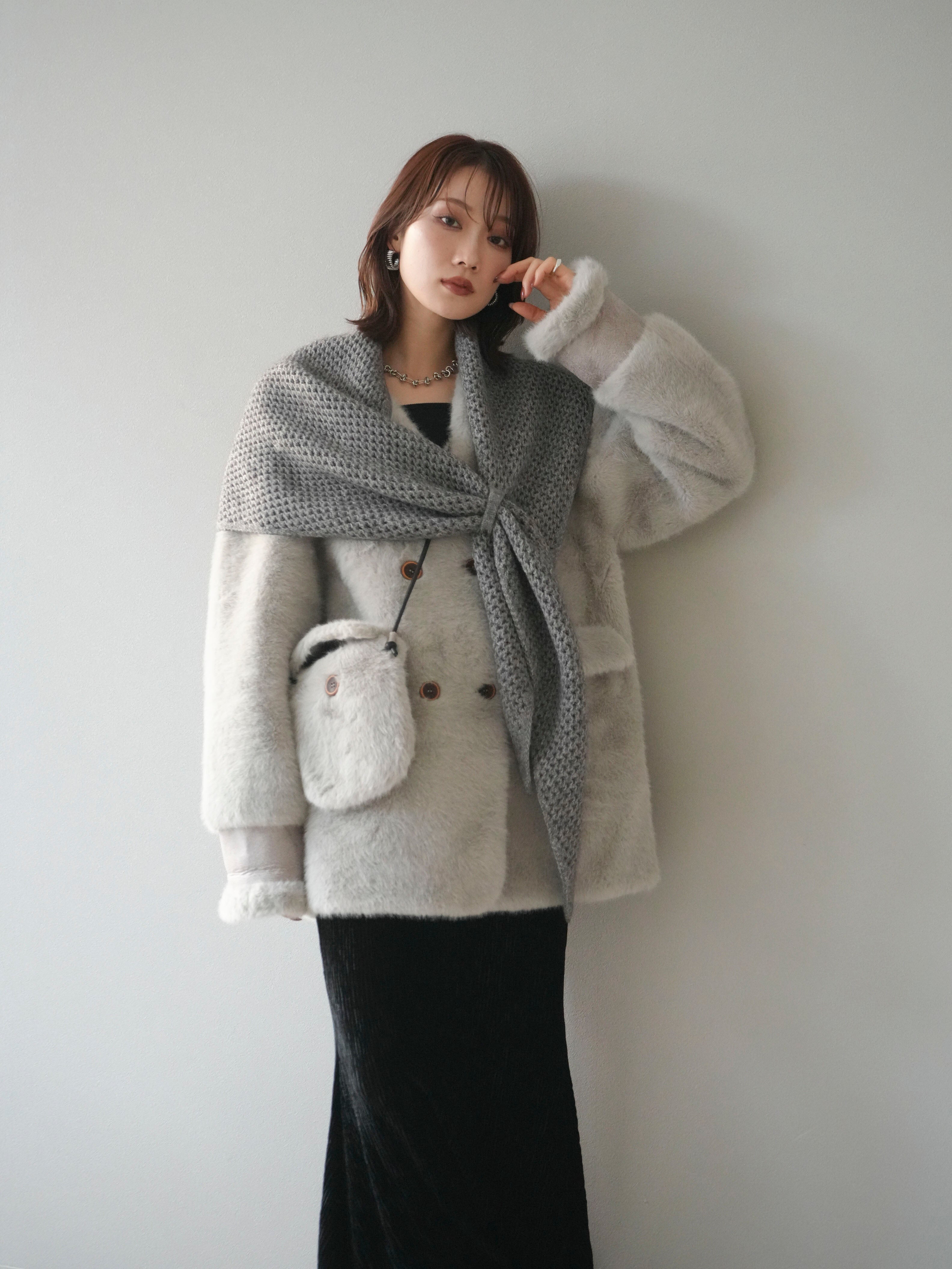 予約]バッグ付エコファーノーカラーコート/gray – Lumier