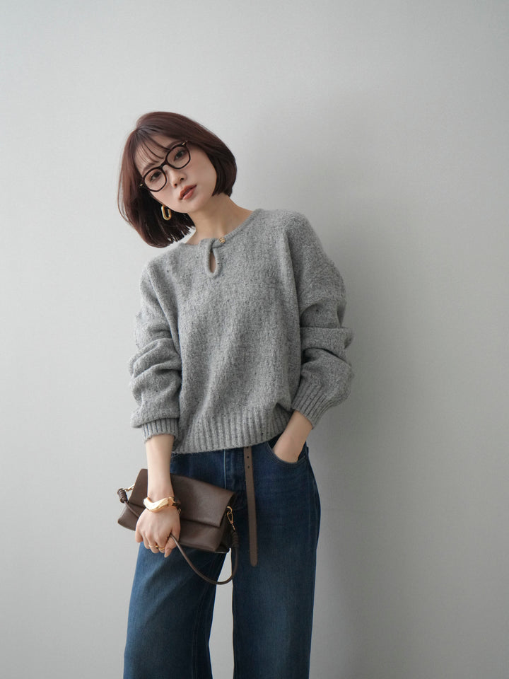 [SET]ツイストネックラメネップヤーンニットプルオーバー+選べるアクセセット(2set)