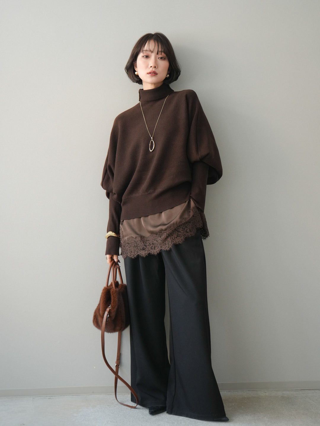 [予約]ウエストレースタックワイドパンツ/black