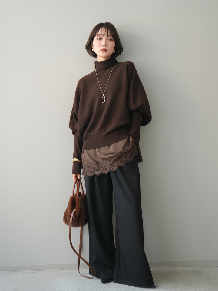 [予約]ウエストレースタックワイドパンツ/black