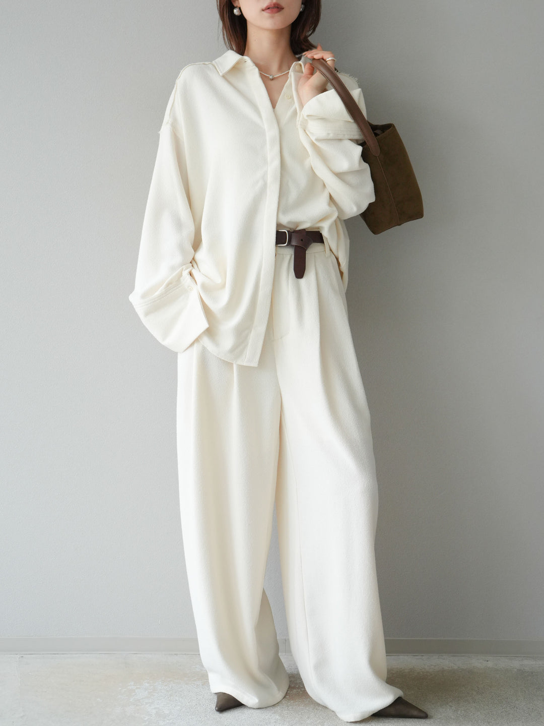 [予約]ネップワイドパンツ/アイボリー