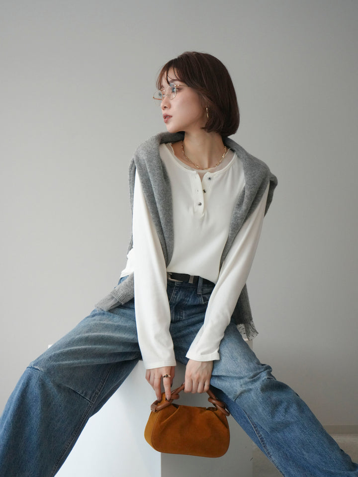 [予約]チュールレイヤードヘンリーネックカットソー/ivory