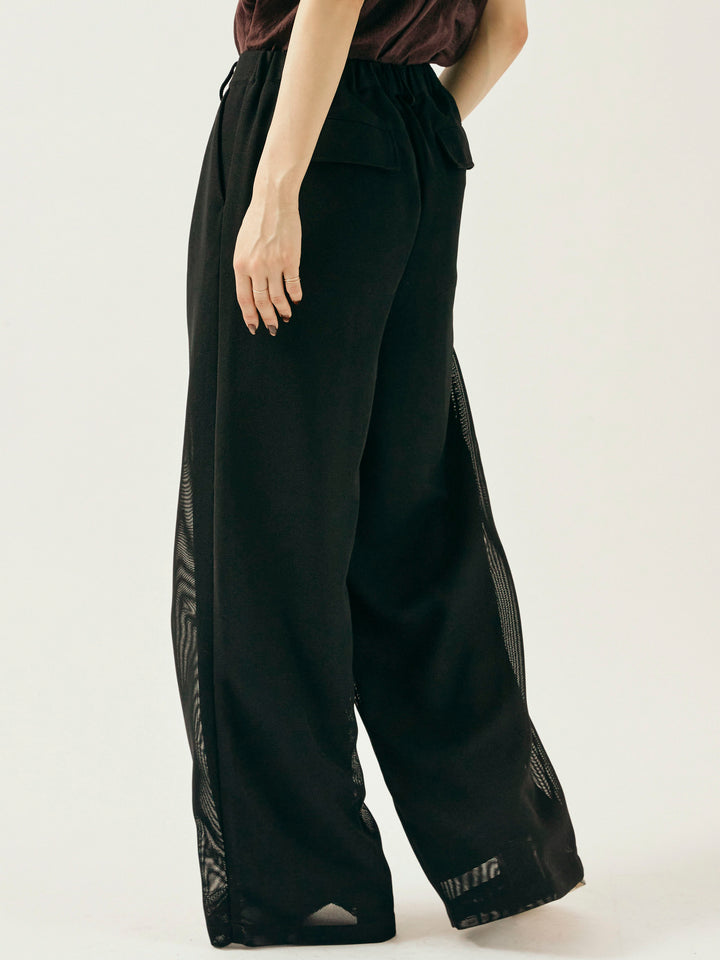 [予約]メッシュタックワイドパンツ/ブラック