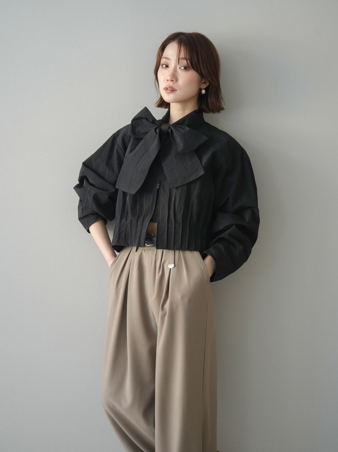 [SET]ボウタイ裾プリーツライトジャケット+ボウタイ裾プリーツライトジャケット(2set)