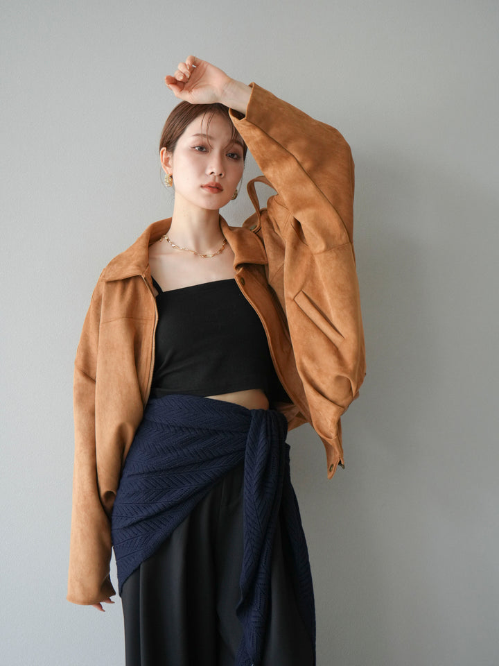 [SET] 麂皮外套+皮帶環設計寬褲（2套）