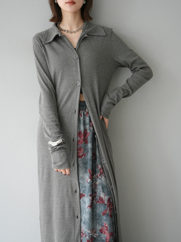 [予約]襟付きカットリブボタンワンピース/チャコール