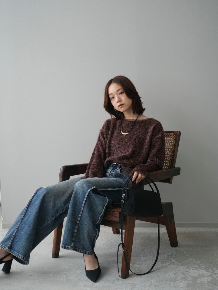 [予約]ラメシャギートップス/brown